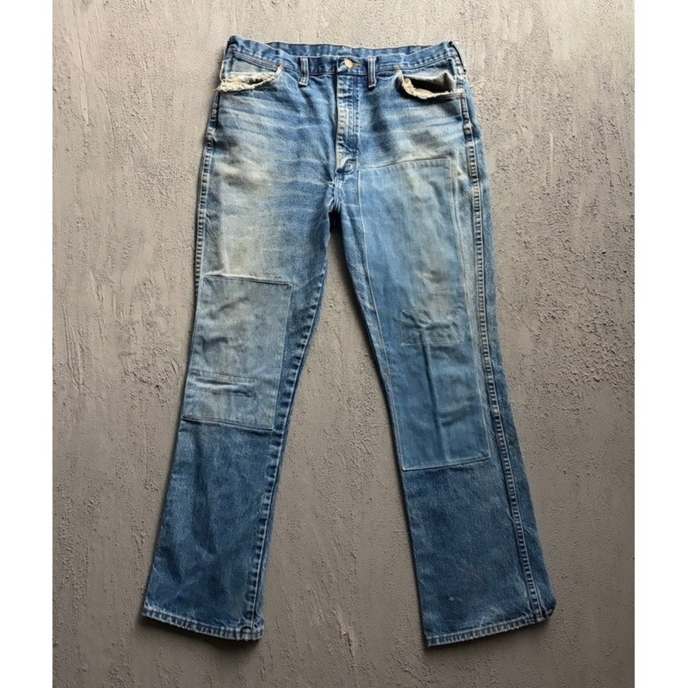Vintage Wrangler 945 Jeans 36x30 Blue 1990s USA Distressed Patchwork